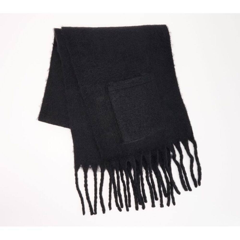 Sprigs Women's Top Sweater Sz One Size Overd Solid Fringe Scarf Black A615724